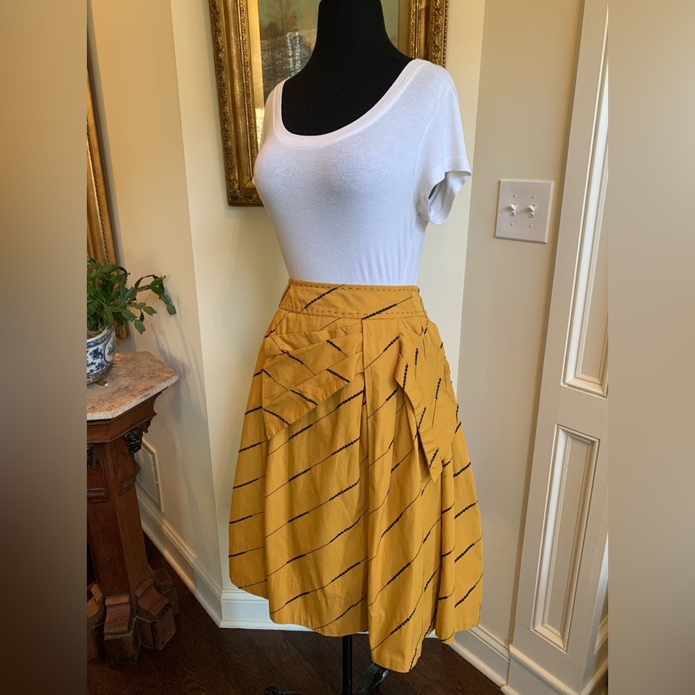 Anthropologie’s Floreat Golden Yellow A-Line Skirt with Black Embroidery